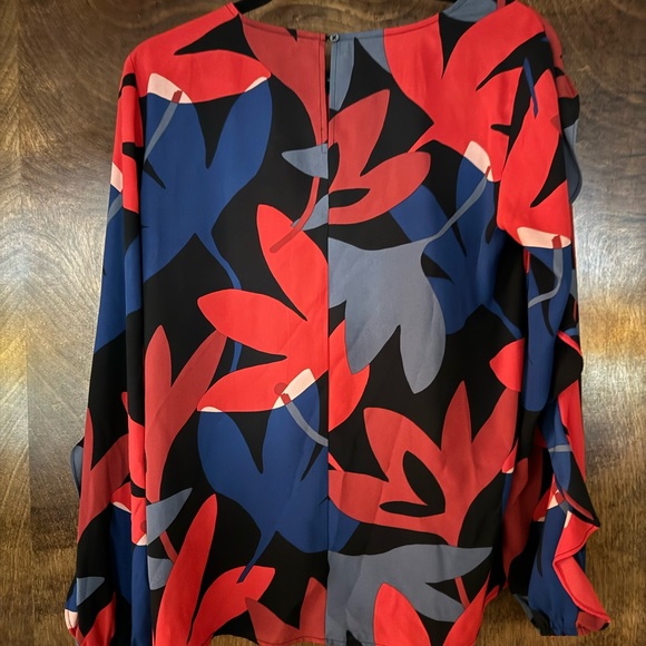 Red and blue long sleeve ruffled blouse from Loft size small - Picture 2 of 3